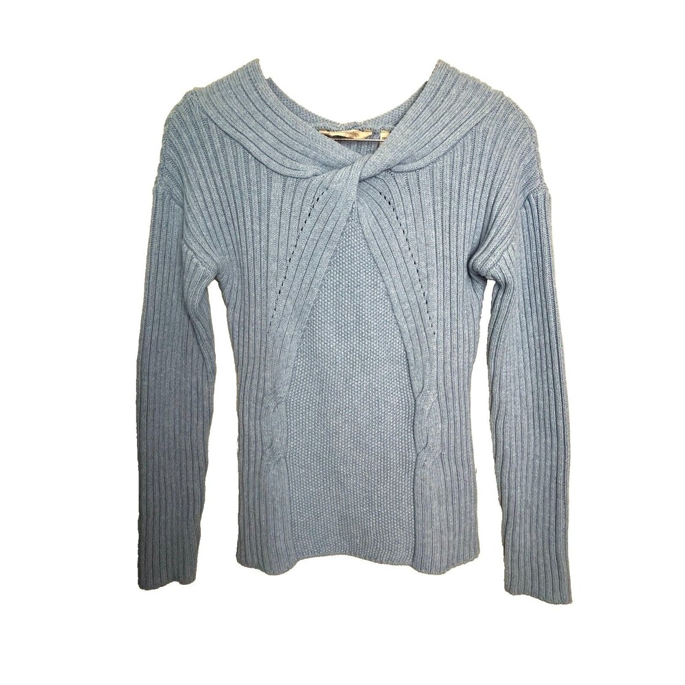 Soft Surroundings Cable Knit Sweater Women's Petite XS Blue Long Sleeve Twist